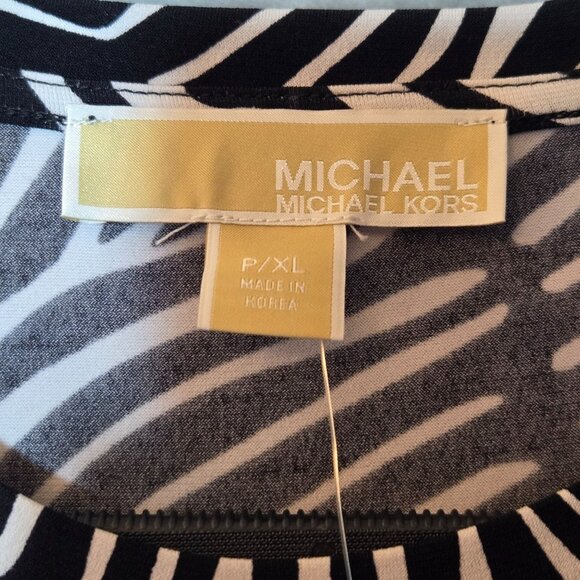 Michael Kors Zebra Print Faux Wrap Midi Dress Petite XL Black White Artsy NWT - Picture 12 of 14